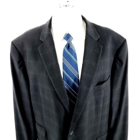 DAMAGED Joseph Abboud Reda Super 110s Wool 2 Button Blazer 48L Gray Windowpane - Picture 1 of 13